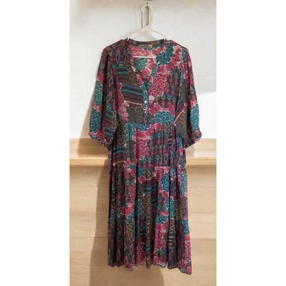 Figueroa and flower floral maxi dress v-neck with button women’s L - Picture 1 of 4